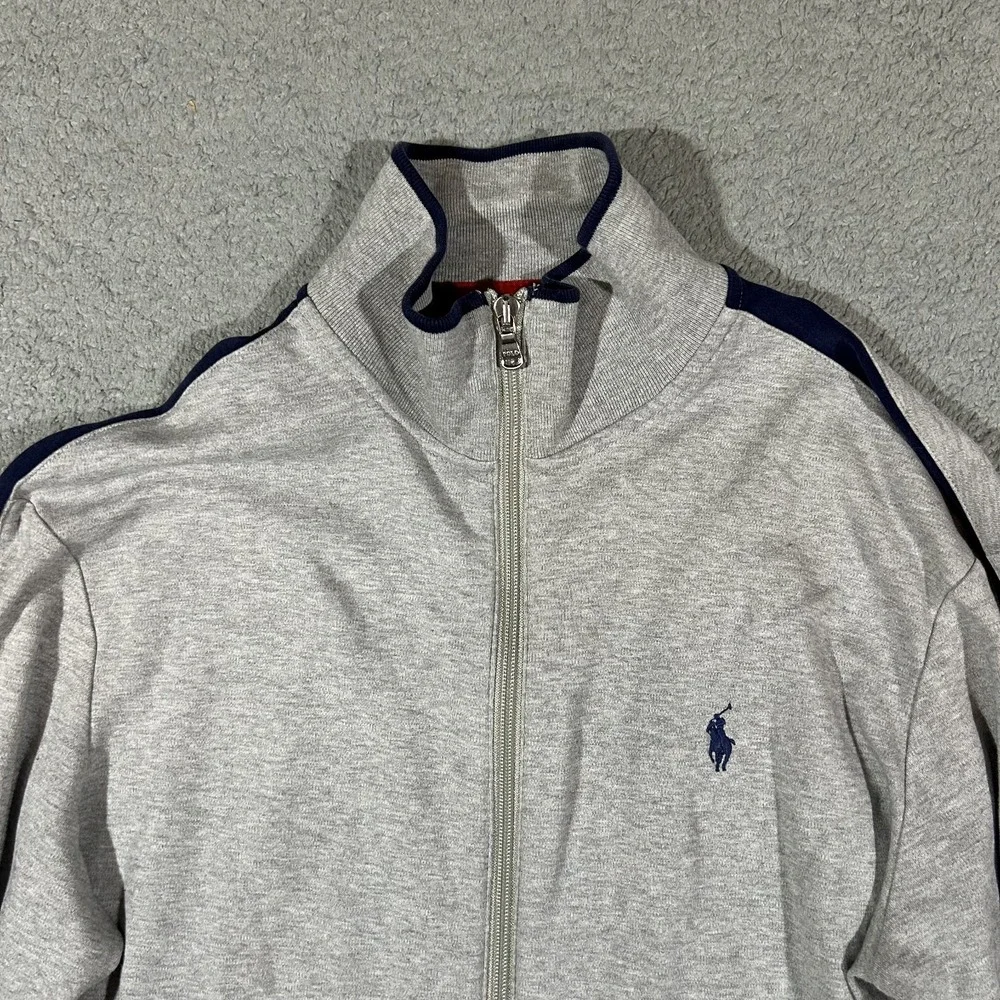 Polo Ralph Lauren Zip Up Track Jacket Grey Navy Blue Strip Men's Medium #3913
